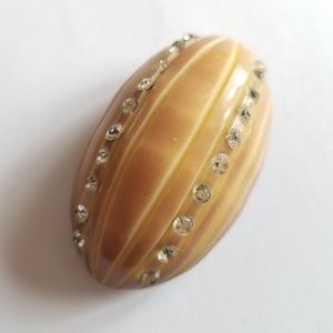 Vintage Art Deco fur clip 1920s flapper dress tan celluloid? Rhinestones